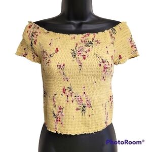 Kendall And Kylie Yellow Floral Off The Shoulder Crop Top